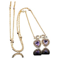 Collier cœur édouardien ancien en or 9 carats, améthyste et perles naturelles, c. 1910