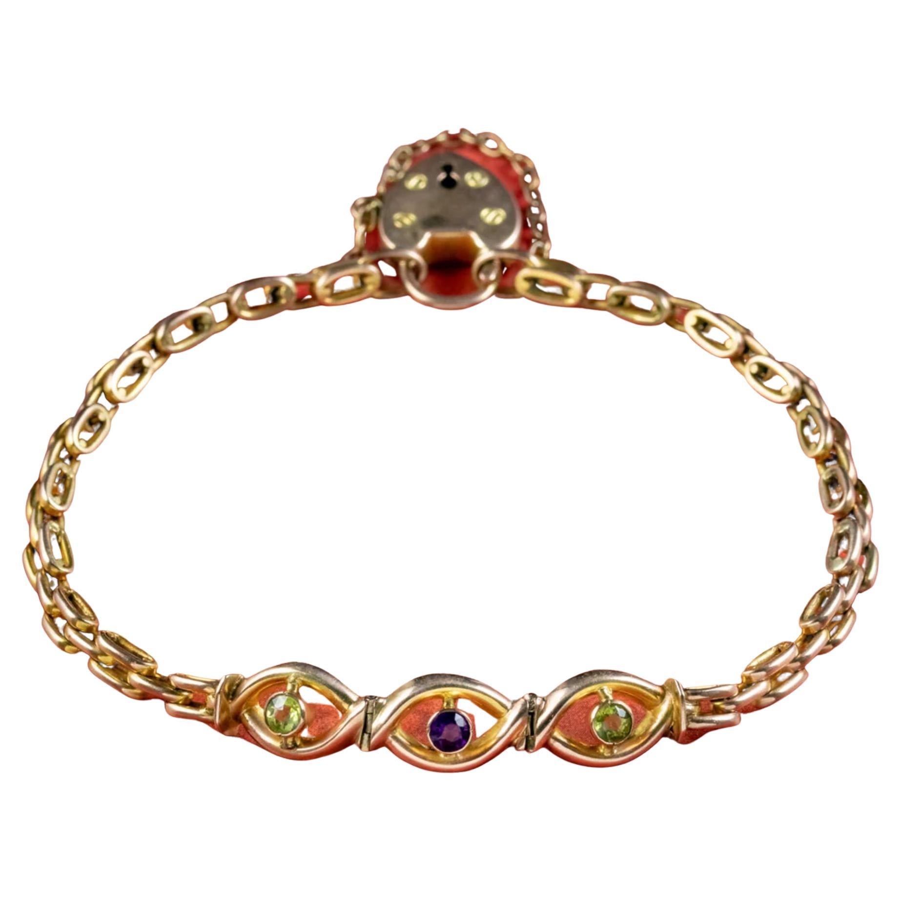 Antikes edwardianisches Herzanhänger-Armband aus 9 Karat Gold, um 1910