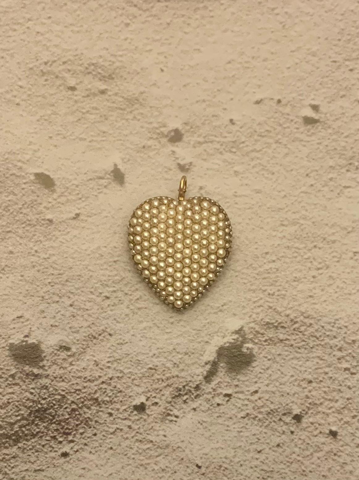 Antique Edwardian Heart Shaped Natural Pearl 14K Gold Pendant, Riker Brothers For Sale 8