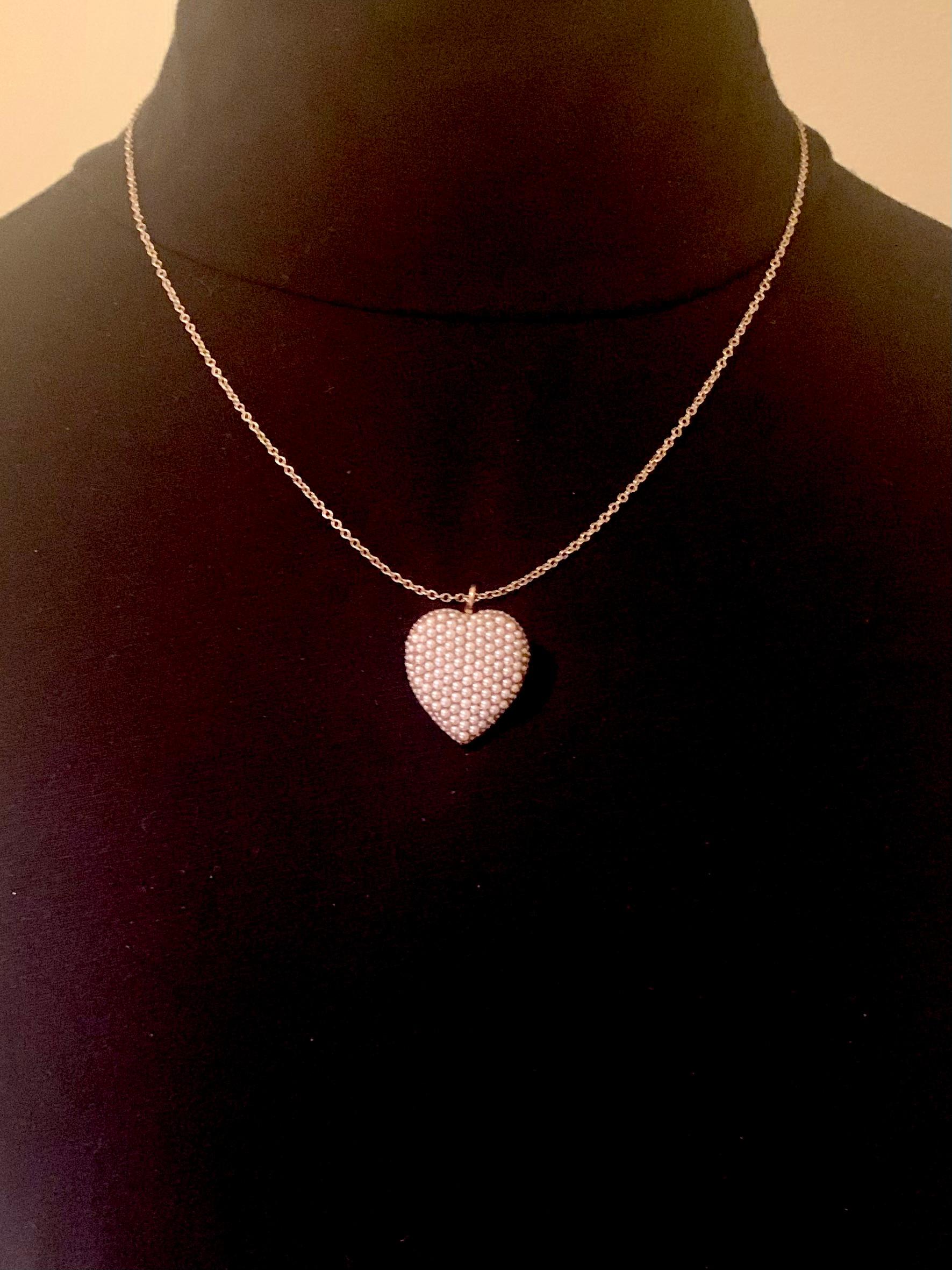 Antique Edwardian Heart Shaped Natural Pearl 14K Gold Pendant, Riker Brothers For Sale 10
