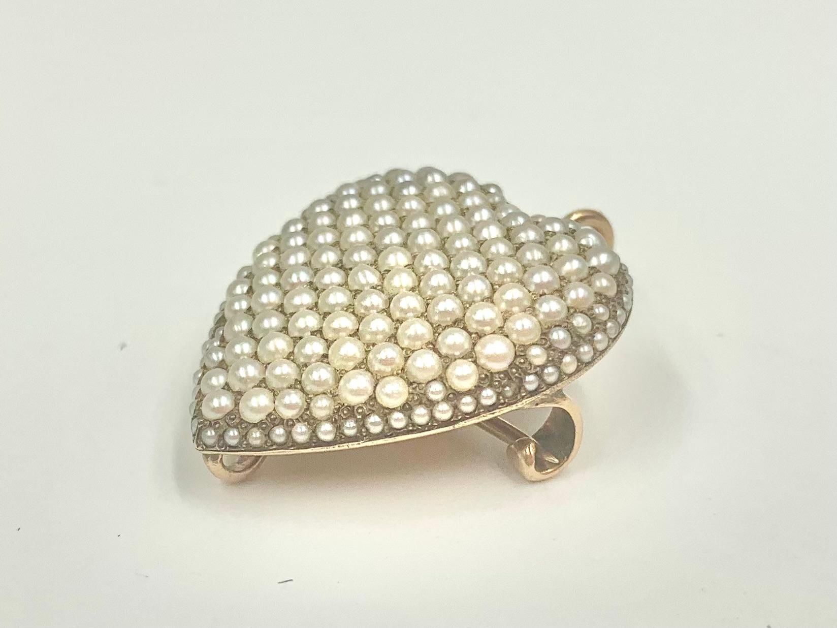 Antique Edwardian Heart Shaped Natural Pearl 14K Gold Pendant, Riker Brothers For Sale 4