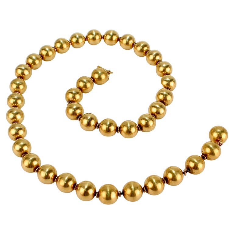 Antique Edwardian High Karat Gold Beaded Necklace For Sale at 1stDibs