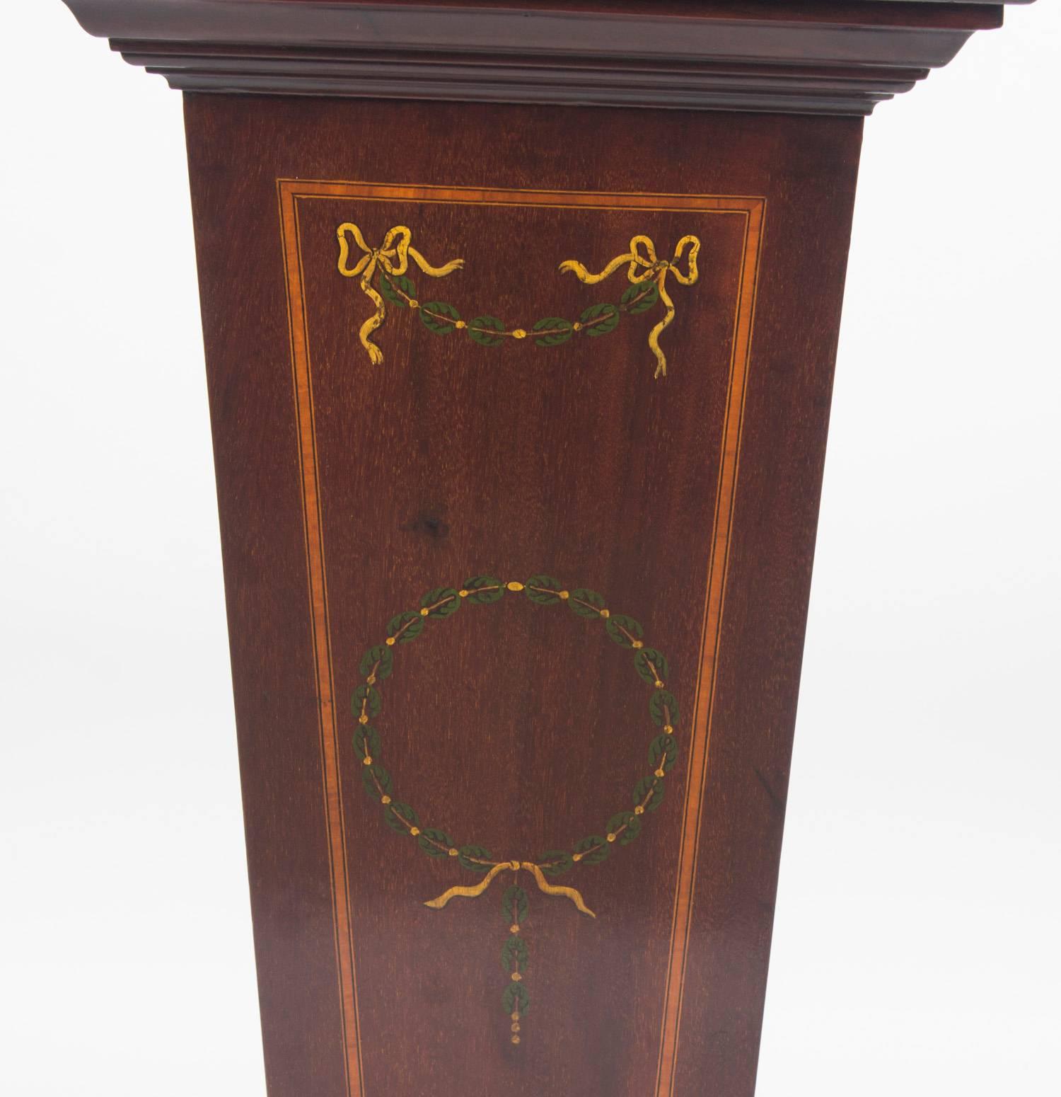 Late 19th Century Antique Edwardian Inlaid and Painted Mahogany Pedestal Stand, 19th Century