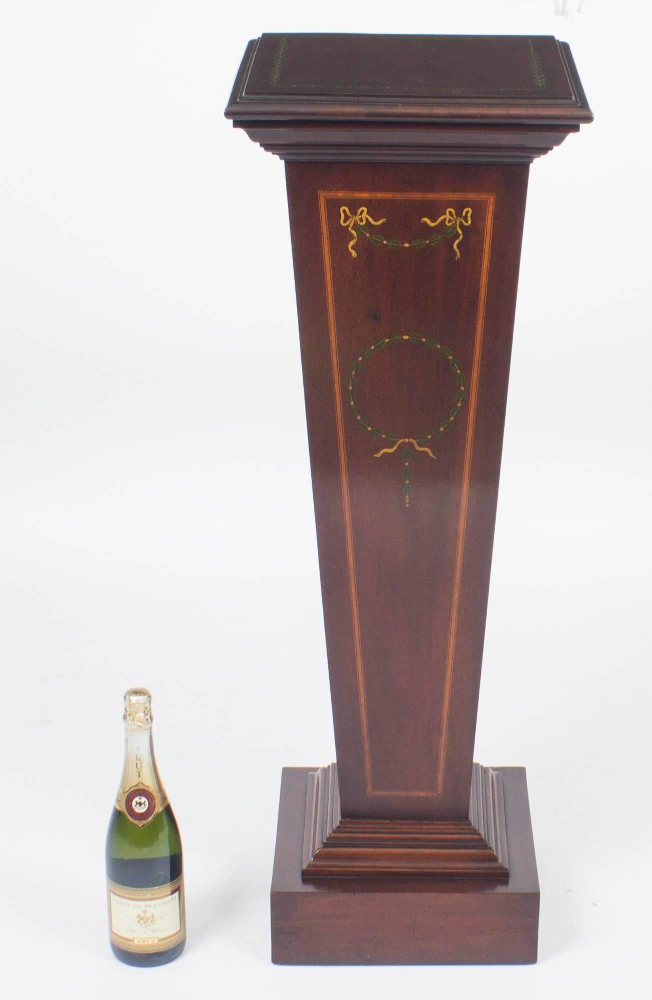 Antique Edwardian Inlaid and Painted Mahogany Pedestal Stand, 19th Century 2