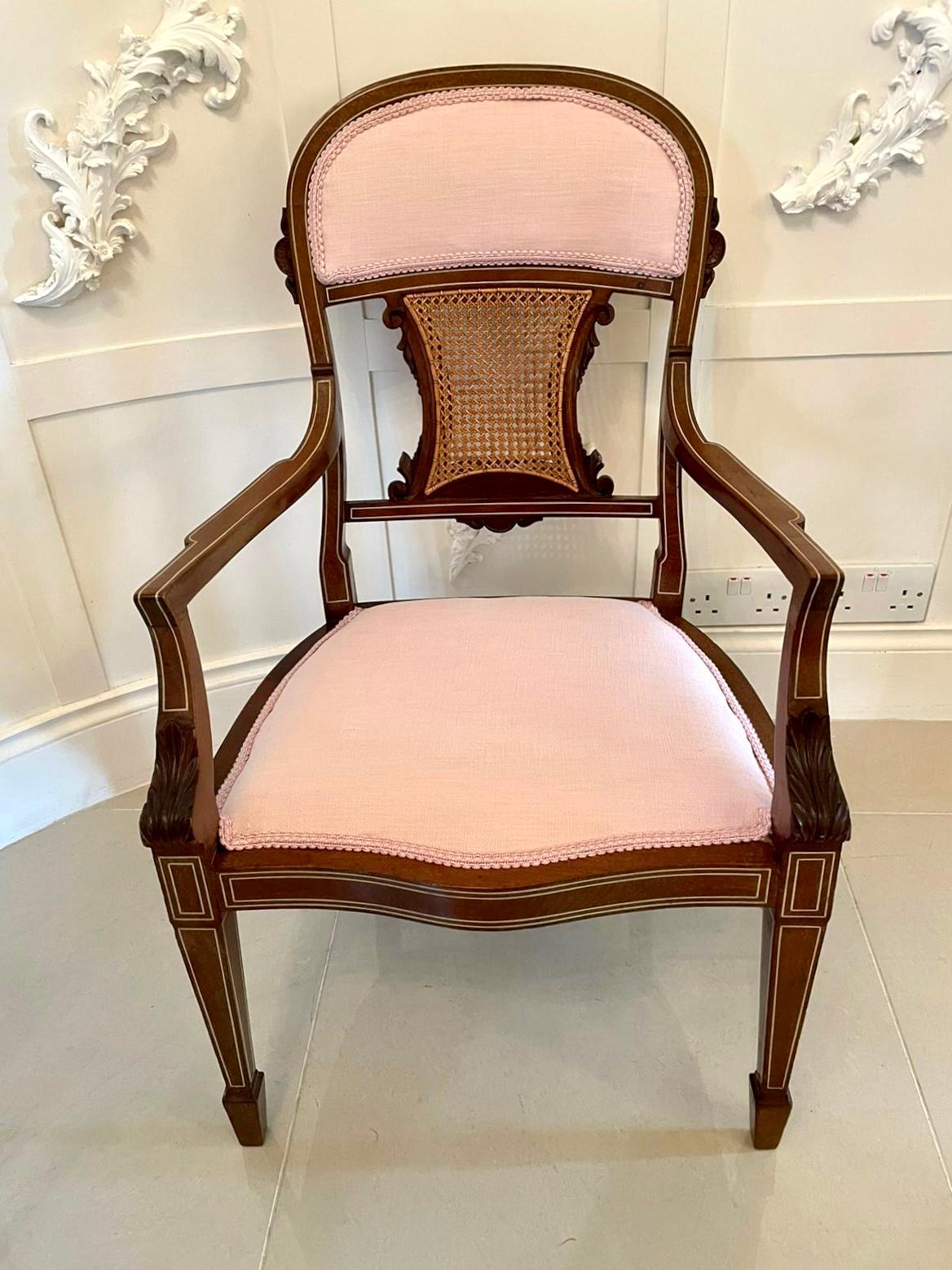 Antique Edwardian Mahogany Inlaid Armchair For Sale 8