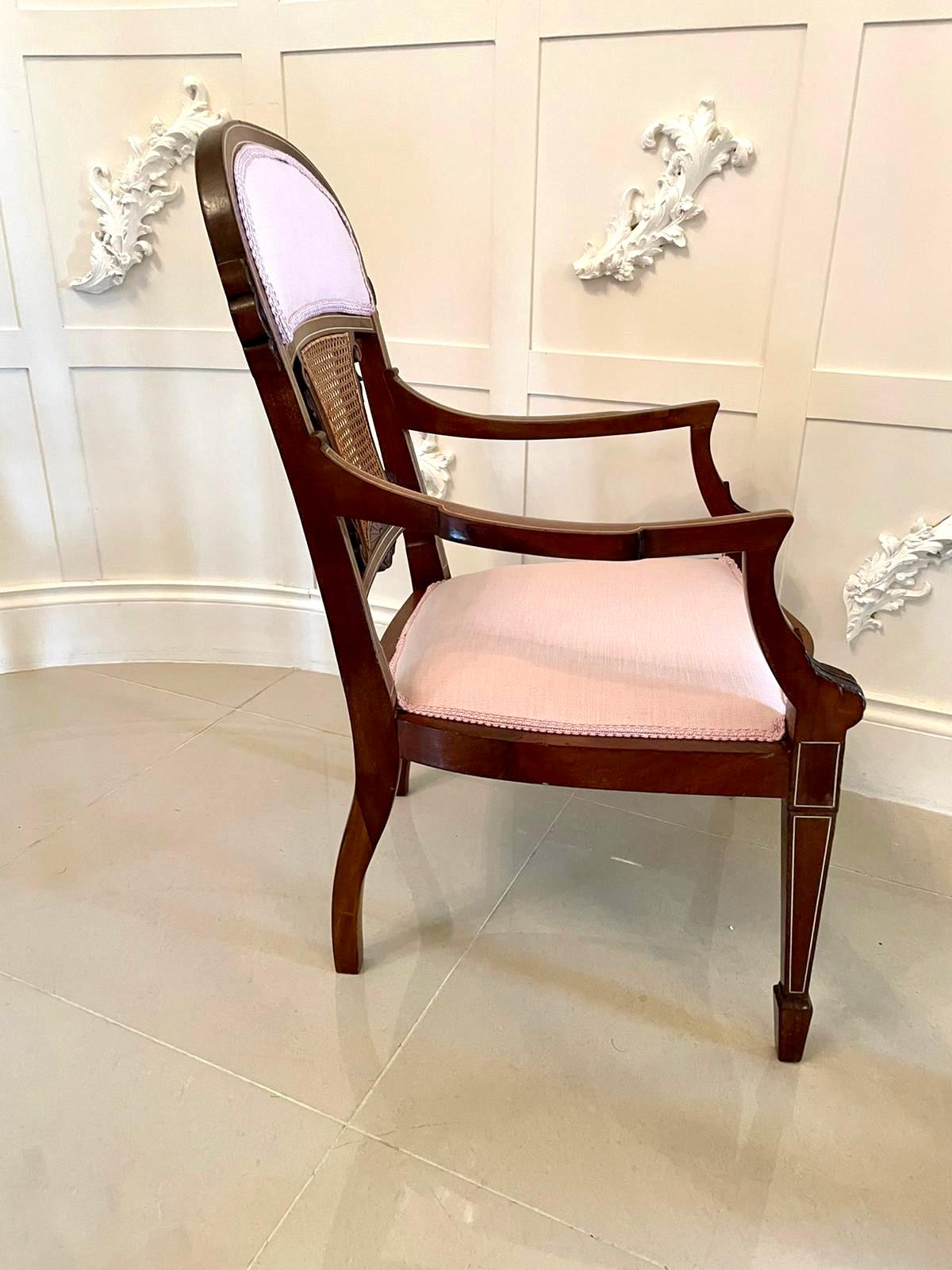 English Antique Edwardian Mahogany Inlaid Armchair For Sale