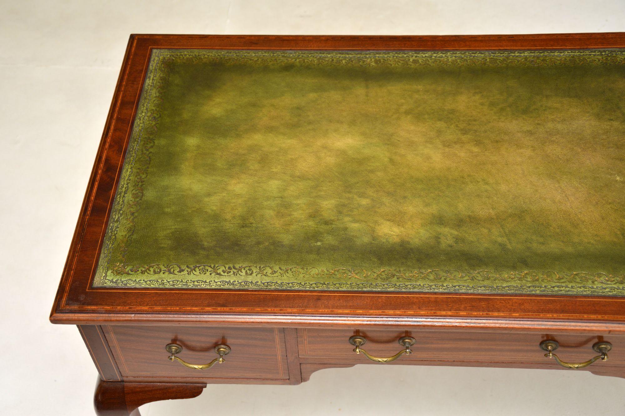Leather Antique Edwardian Inlaid Desk by Maple & Co For Sale