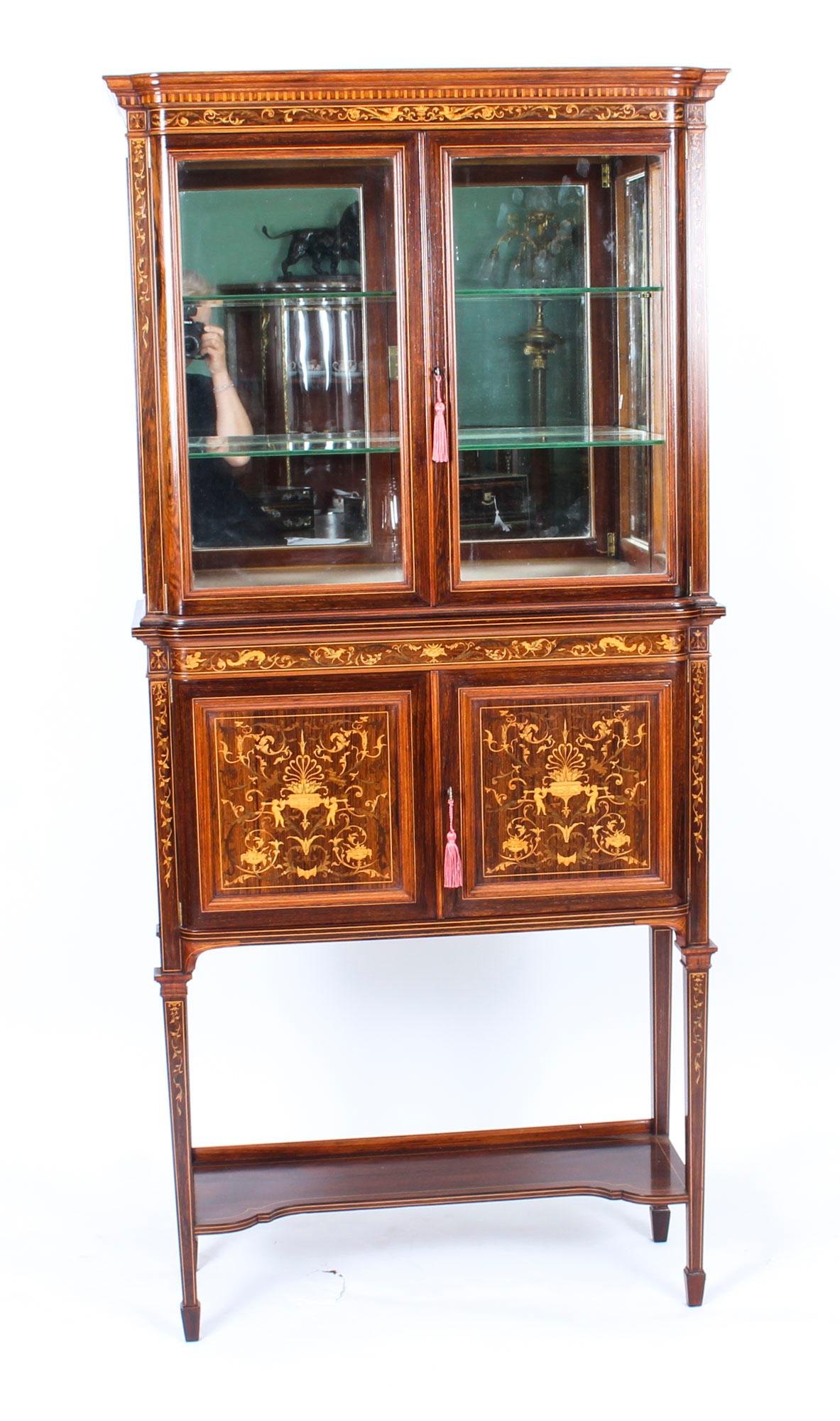 Antique Edwardian Inlaid Display Cabinet by Edwards & Roberts, 19th Century For Sale 3