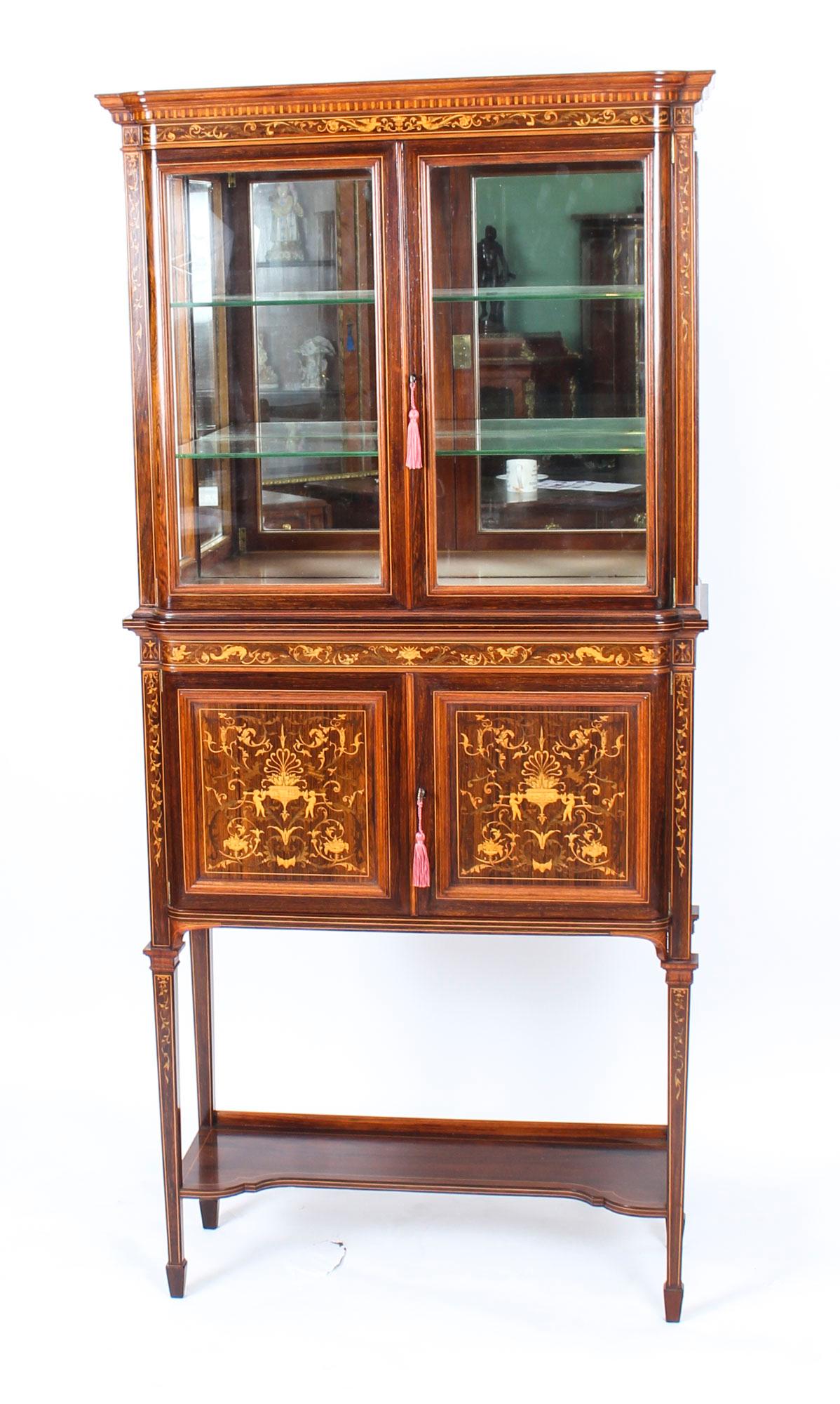 Antique Edwardian Inlaid Display Cabinet by Edwards & Roberts, 19th Century For Sale 4