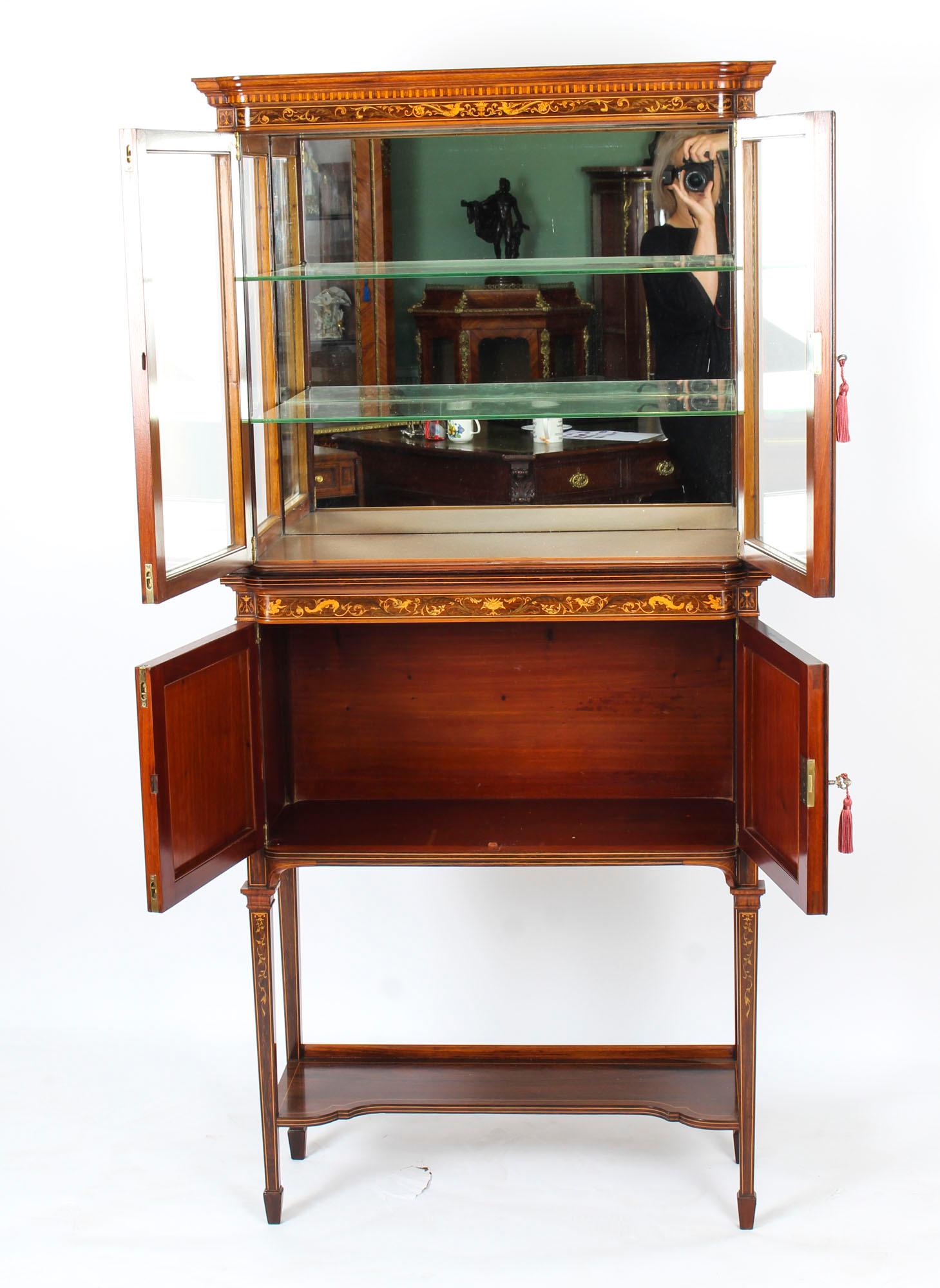 Late 19th Century Antique Edwardian Inlaid Display Cabinet by Edwards & Roberts, 19th Century For Sale