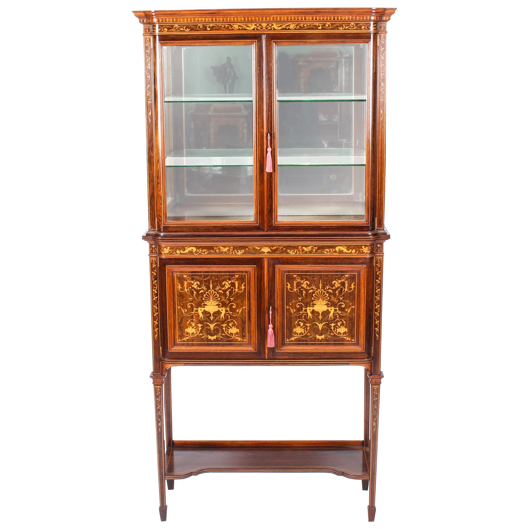 Antique Edwardian Inlaid Display Cabinet by Edwards & Roberts, 19th Century