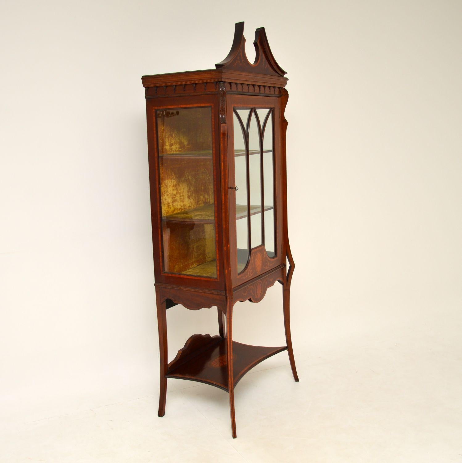 Wood Antique Edwardian Inlaid Display Cabinet