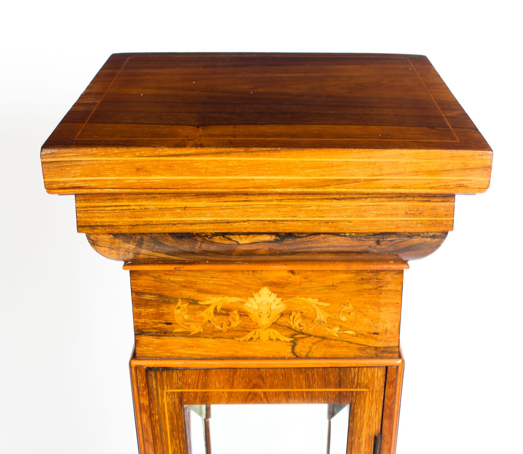 English Antique Edwardian Inlaid Gonçalo Alves Display Pedestal Stand, 19th Century