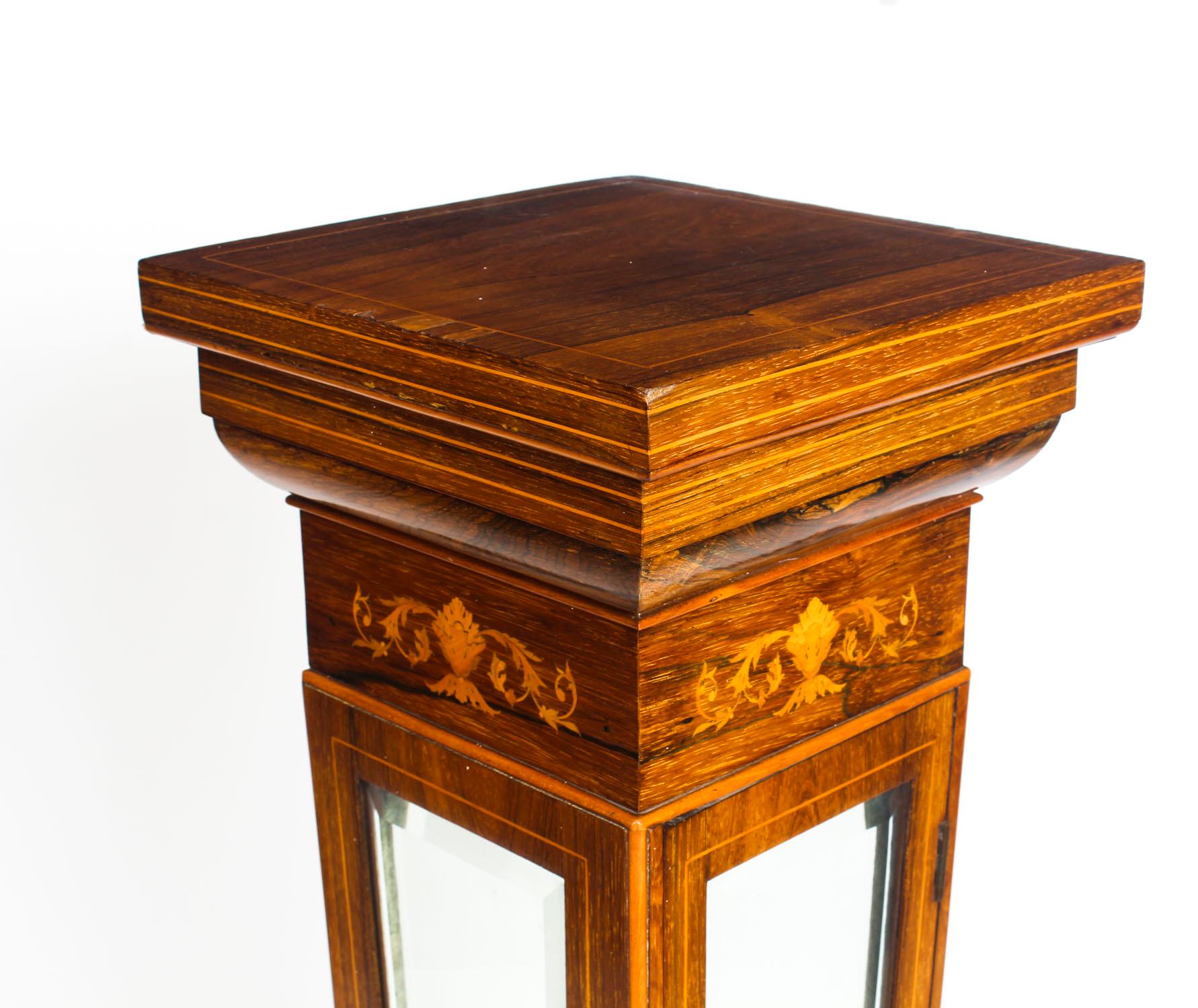 Antique Edwardian Inlaid Gonçalo Alves Display Pedestal Stand, 19th Century In Excellent Condition In London, GB