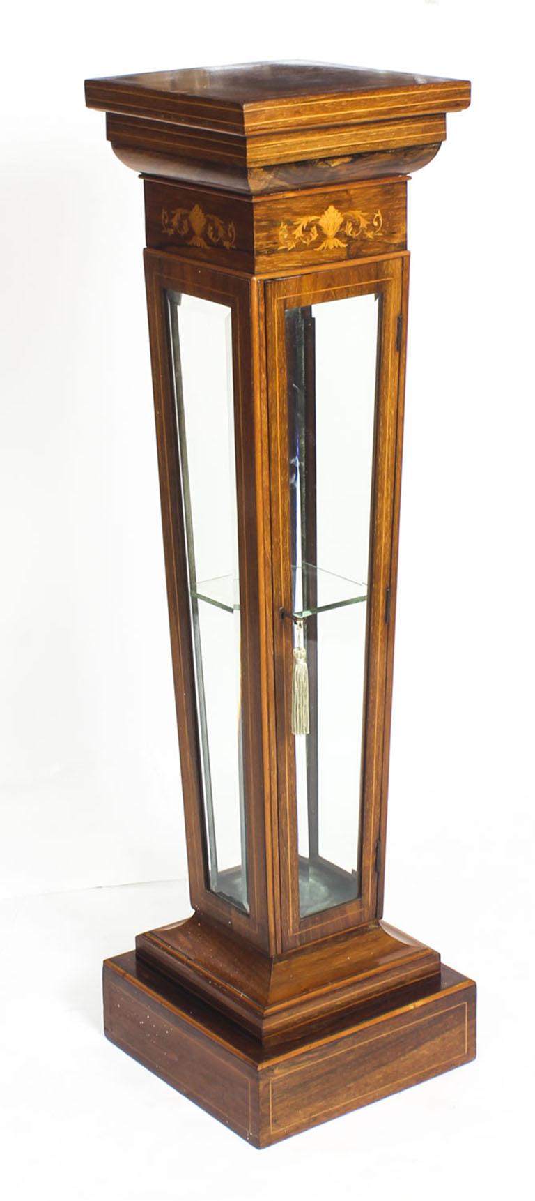 Antique Edwardian Inlaid Gonçalo Alves Display Pedestal Stand, 19th Century 1