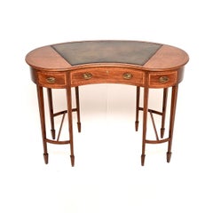 Antique Edwardian Inlaid Leather Top Kidney Shaped Desk