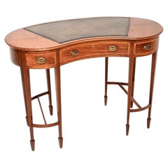 Antique Edwardian Inlaid Leather Top Kidney Shaped Desk