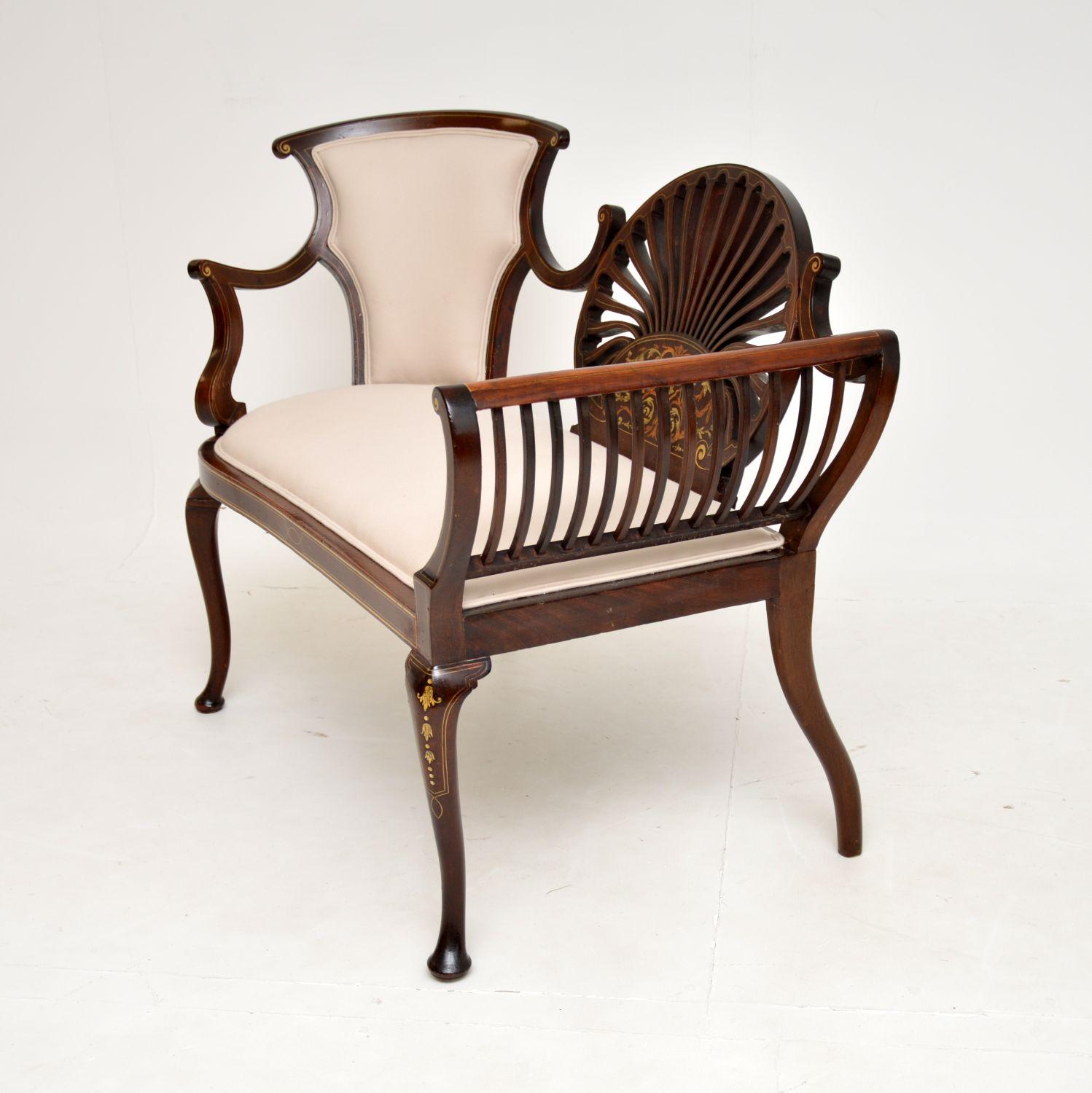 English Antique Edwardian Inlaid Love Seat / Settee