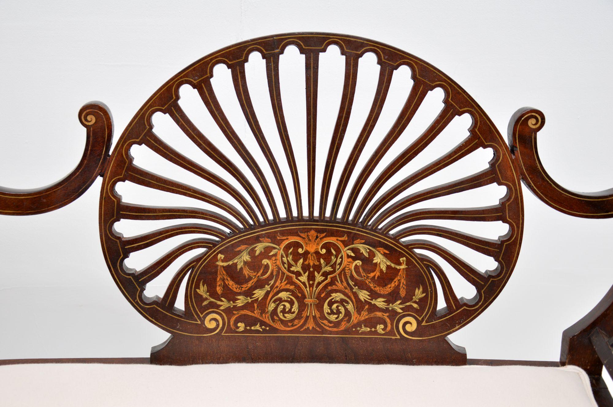 Wood Antique Edwardian Inlaid Love Seat / Settee