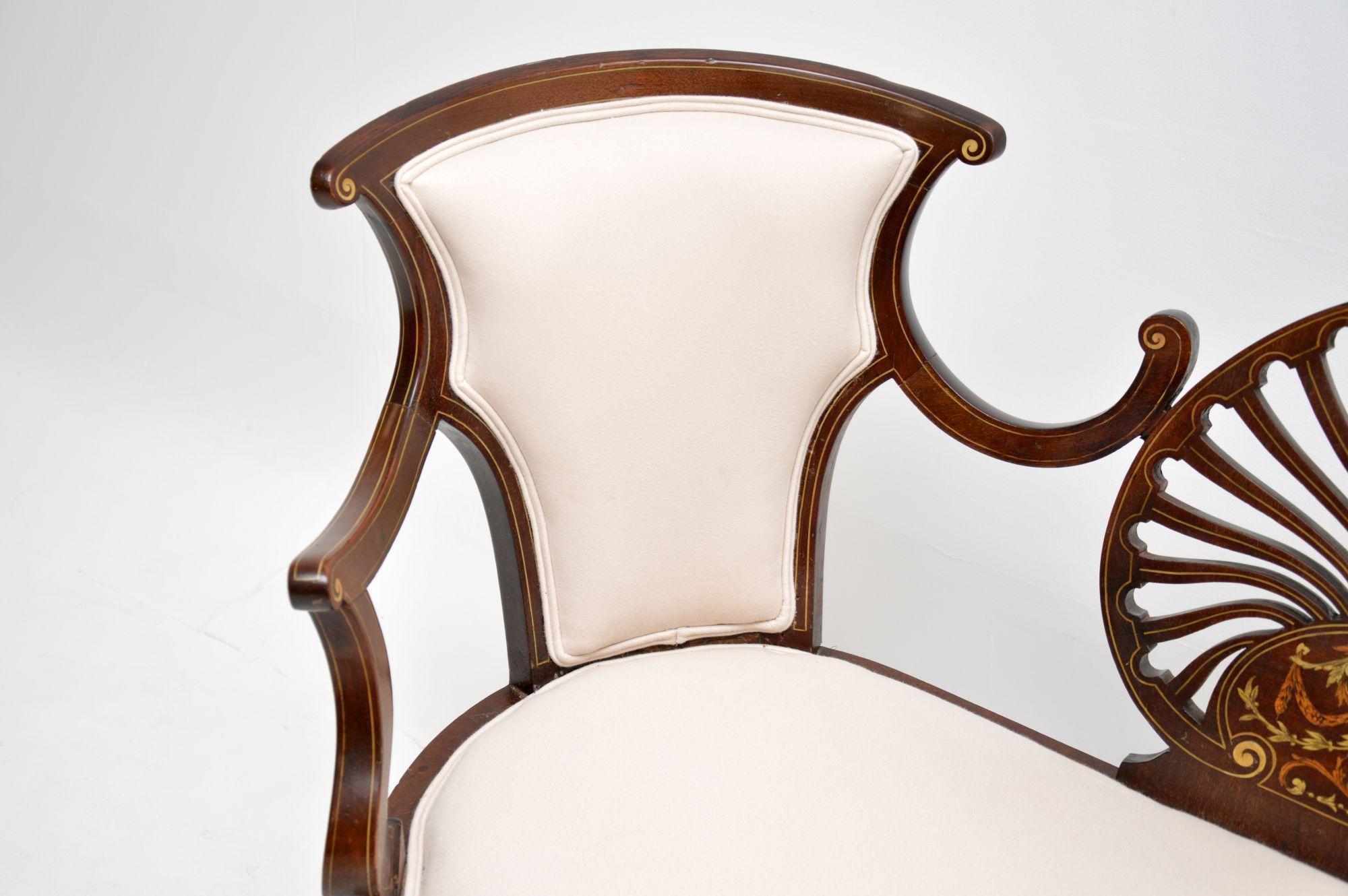 19th Century Antique Edwardian Inlaid Love Seat / Settee
