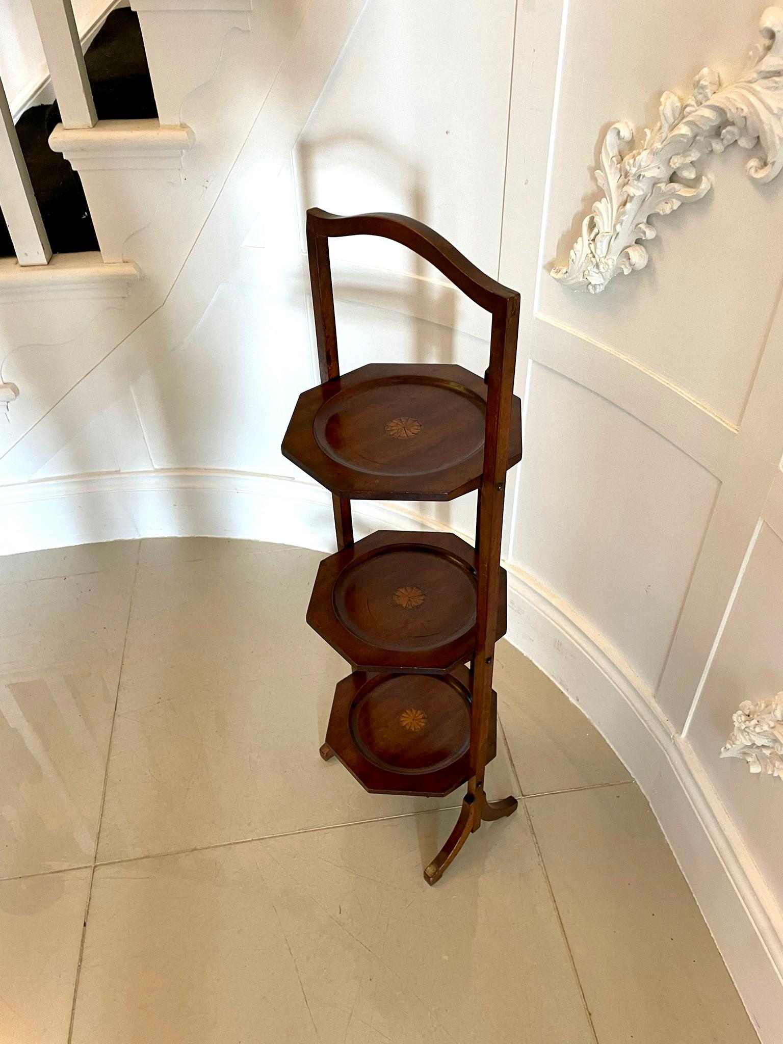 Antique Edwardian Inlaid Mahogany 3 Tier Cake Stand For Sale 3