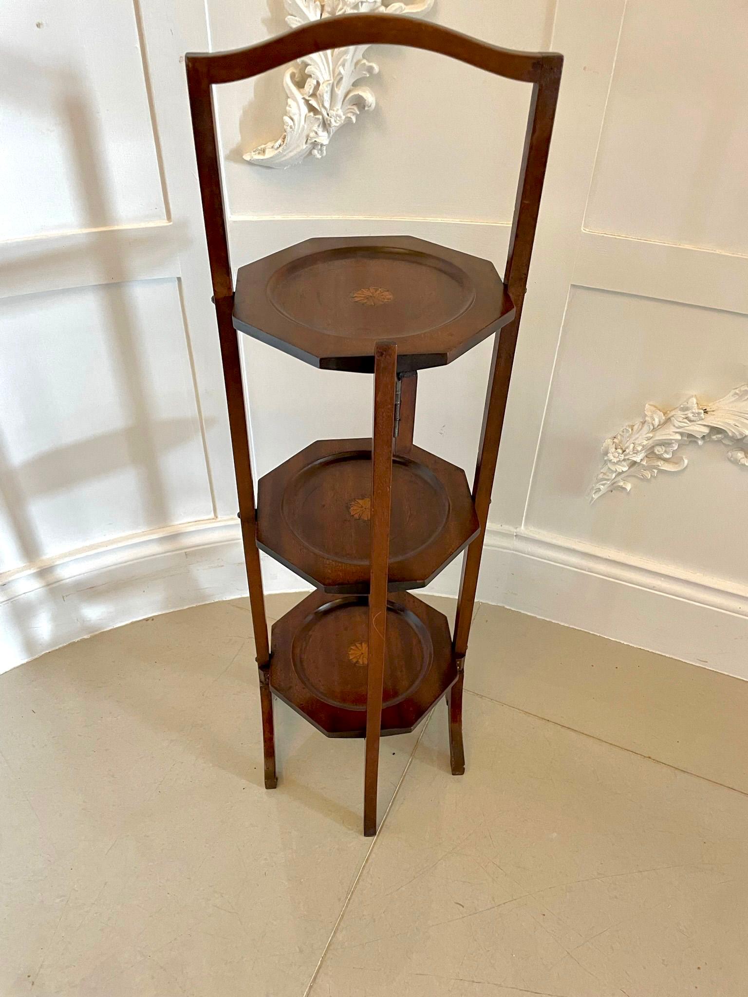 Inlay Antique Edwardian Inlaid Mahogany 3 Tier Cake Stand For Sale