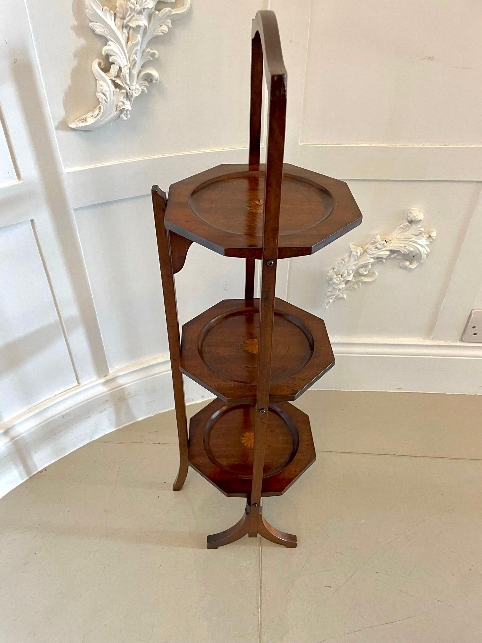 Antique Edwardian Inlaid Mahogany 3 Tier Cake Stand In Good Condition For Sale In Suffolk, GB