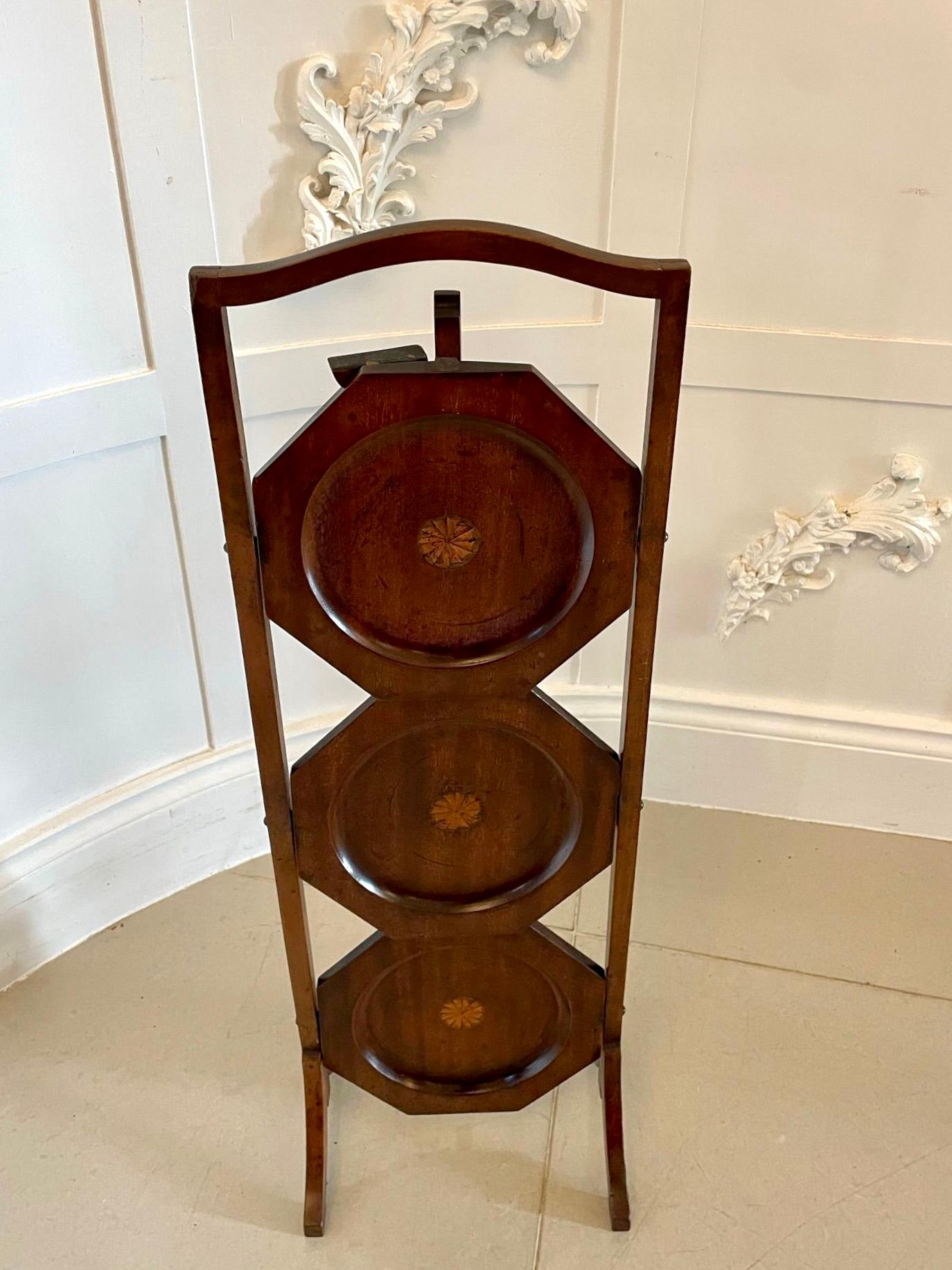 Antique Edwardian Inlaid Mahogany 3 Tier Cake Stand For Sale 1