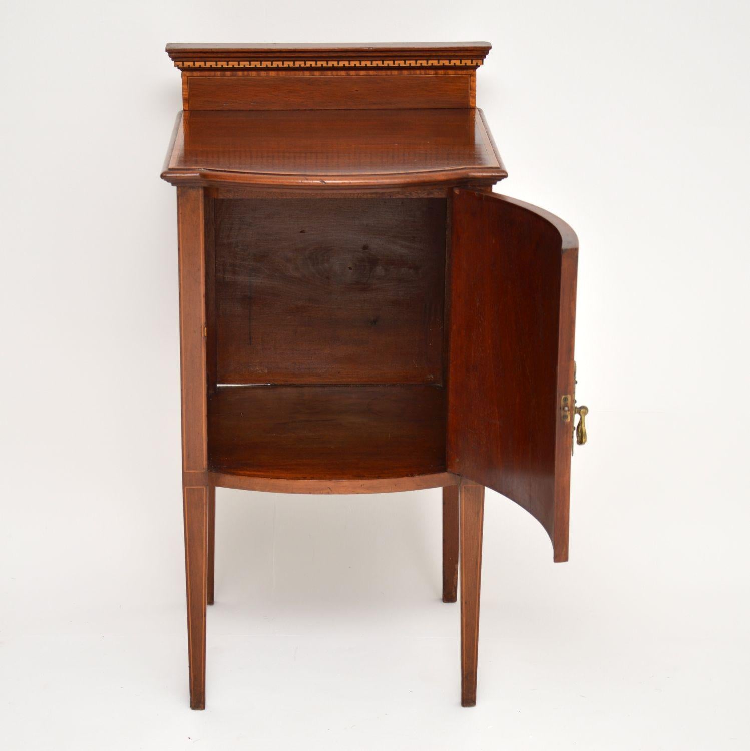English Antique Edwardian Inlaid Mahogany Bedside Cabinet