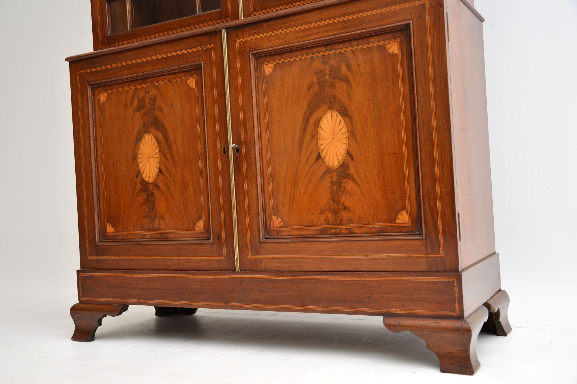 English Antique Edwardian Inlaid Mahogany Bookcase