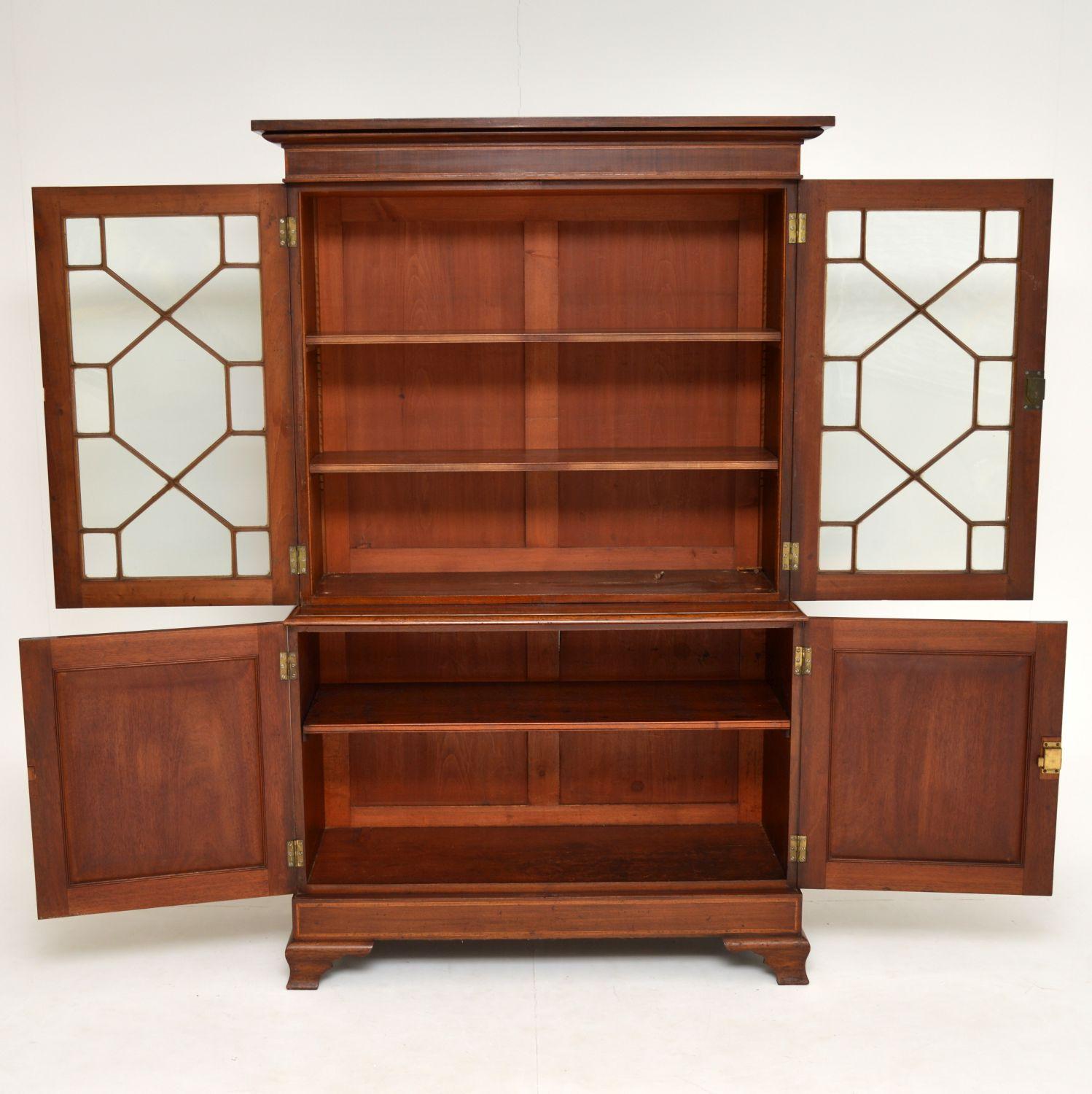 Late 19th Century Antique Edwardian Inlaid Mahogany Bookcase