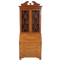 Antique Edwardian Inlaid Mahogany Bureau Bookcase, Scotland 1910, B2428