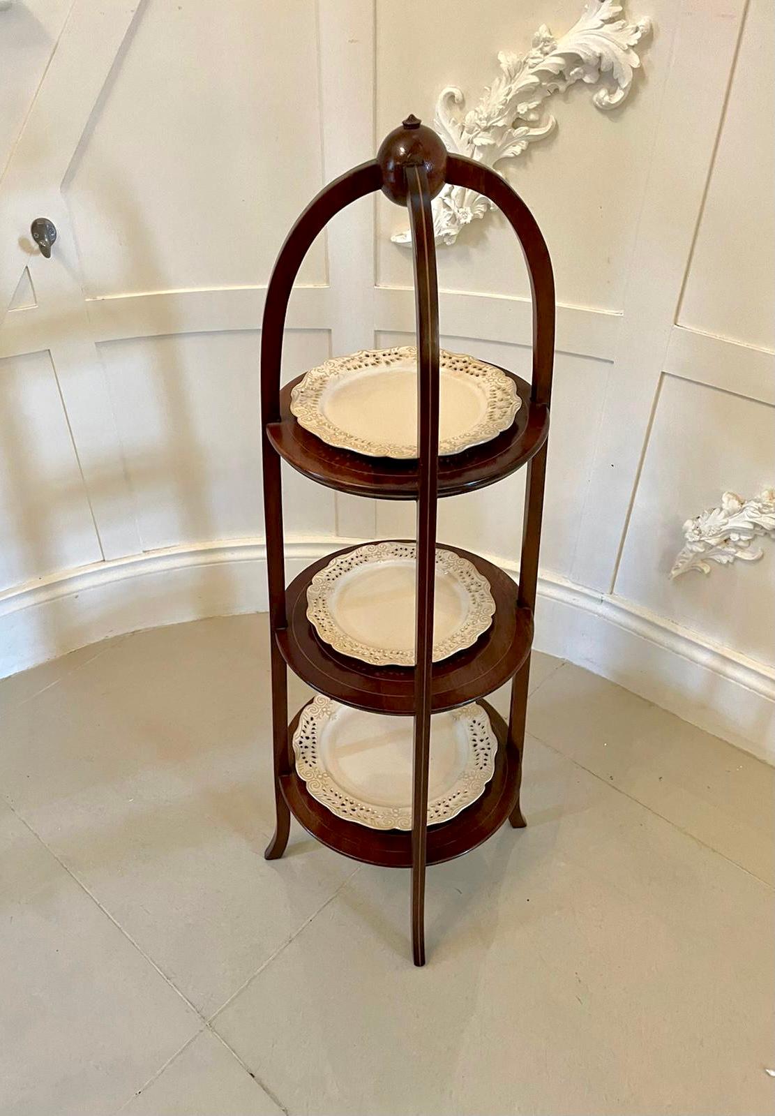 Antique Edwardian Inlaid Mahogany Cake Stand In Excellent Condition In Suffolk, GB