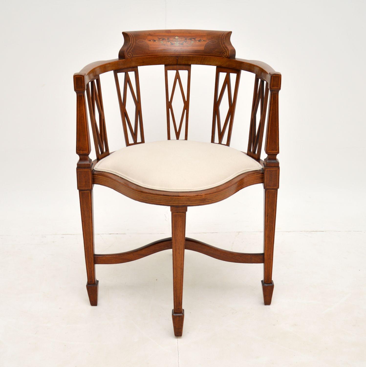 Antique Edwardian Inlaid Mahogany Corner Chair 5