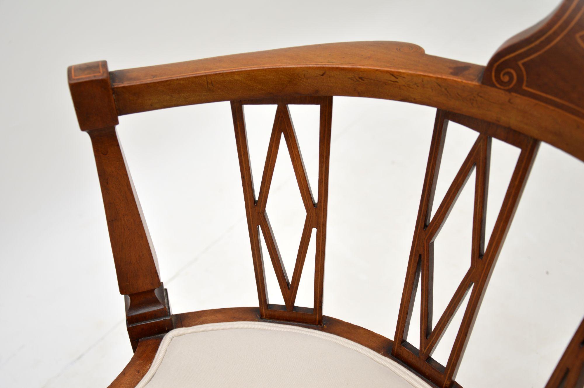 Antique Edwardian Inlaid Mahogany Corner Chair 2