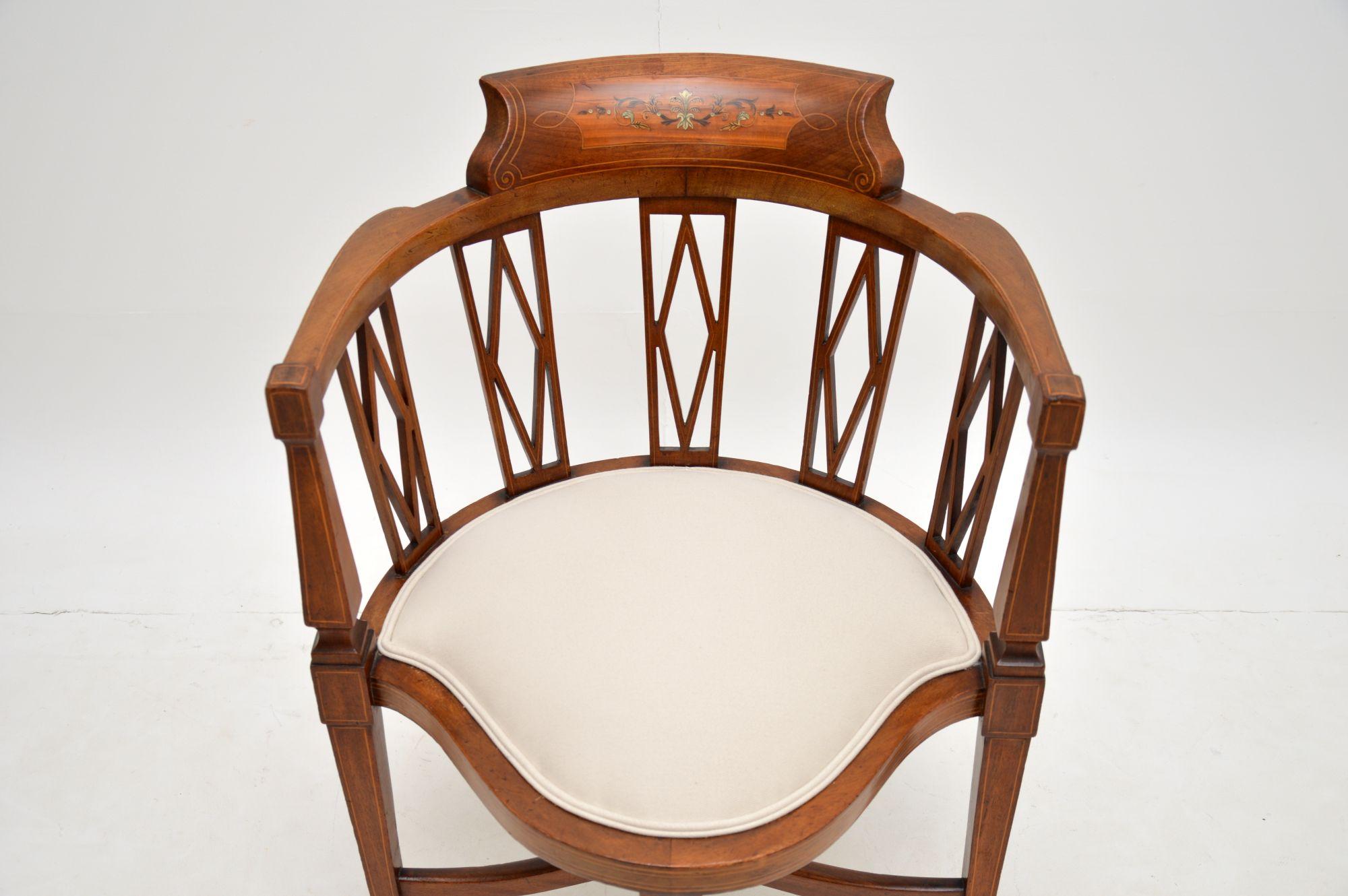Antique Edwardian Inlaid Mahogany Corner Chair 3