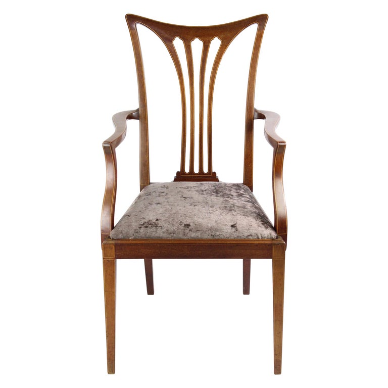 Antique Edwardian Inlaid Mahogany Desk Chair Open Armchair English, circa 1905 1