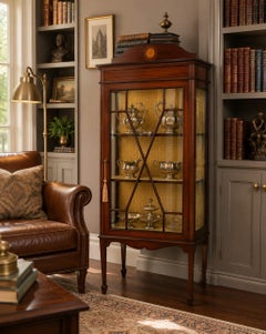 Antique Edwardian Inlaid Mahogany Display Cabinet Bookcase Glazed Cabinet