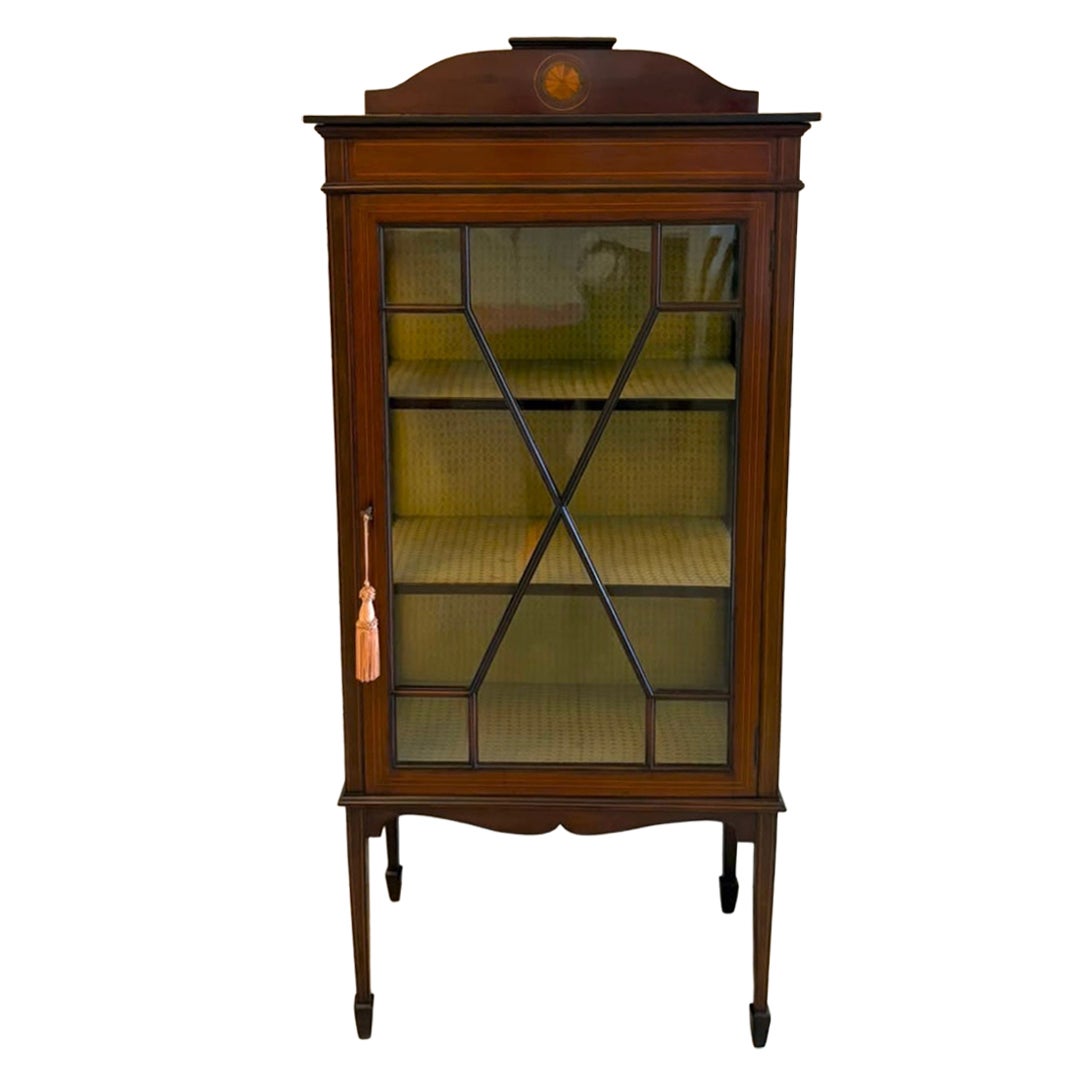 Antique Edwardian Inlaid Mahogany Display Cabinet Bookcase Glazed Cabinet