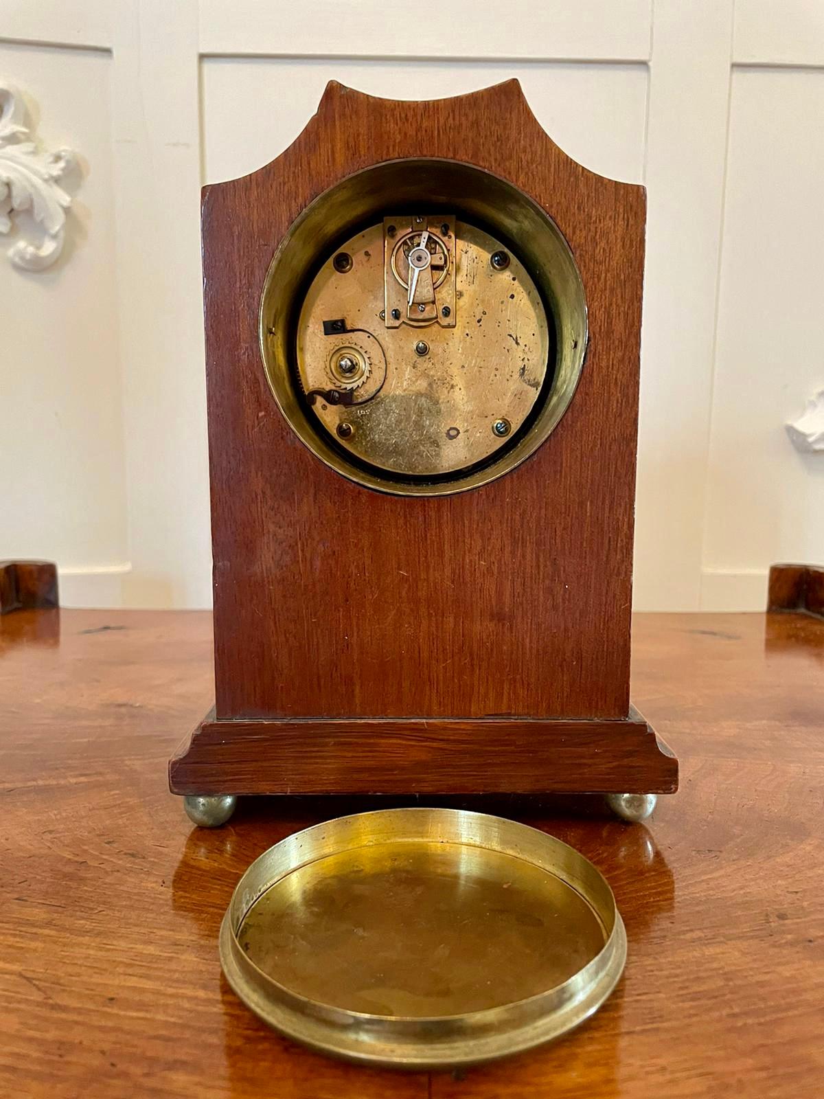 English Antique Edwardian Inlaid Mahogany Eight Day Mantel Clock For Sale