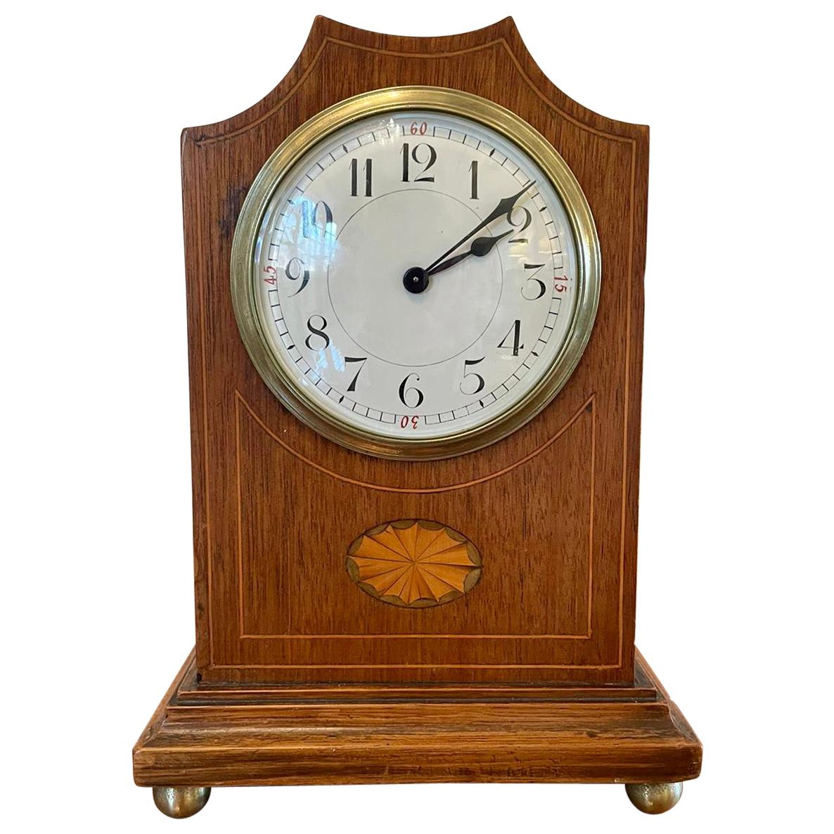 Antique Edwardian Inlaid Mahogany Eight Day Mantel Clock