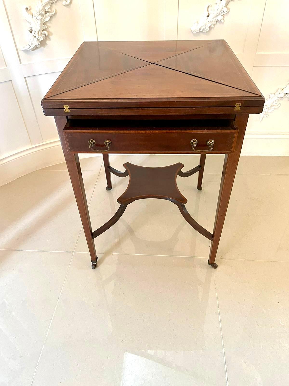  Antique Edwardian Inlaid Mahogany Envelope Card Table 6