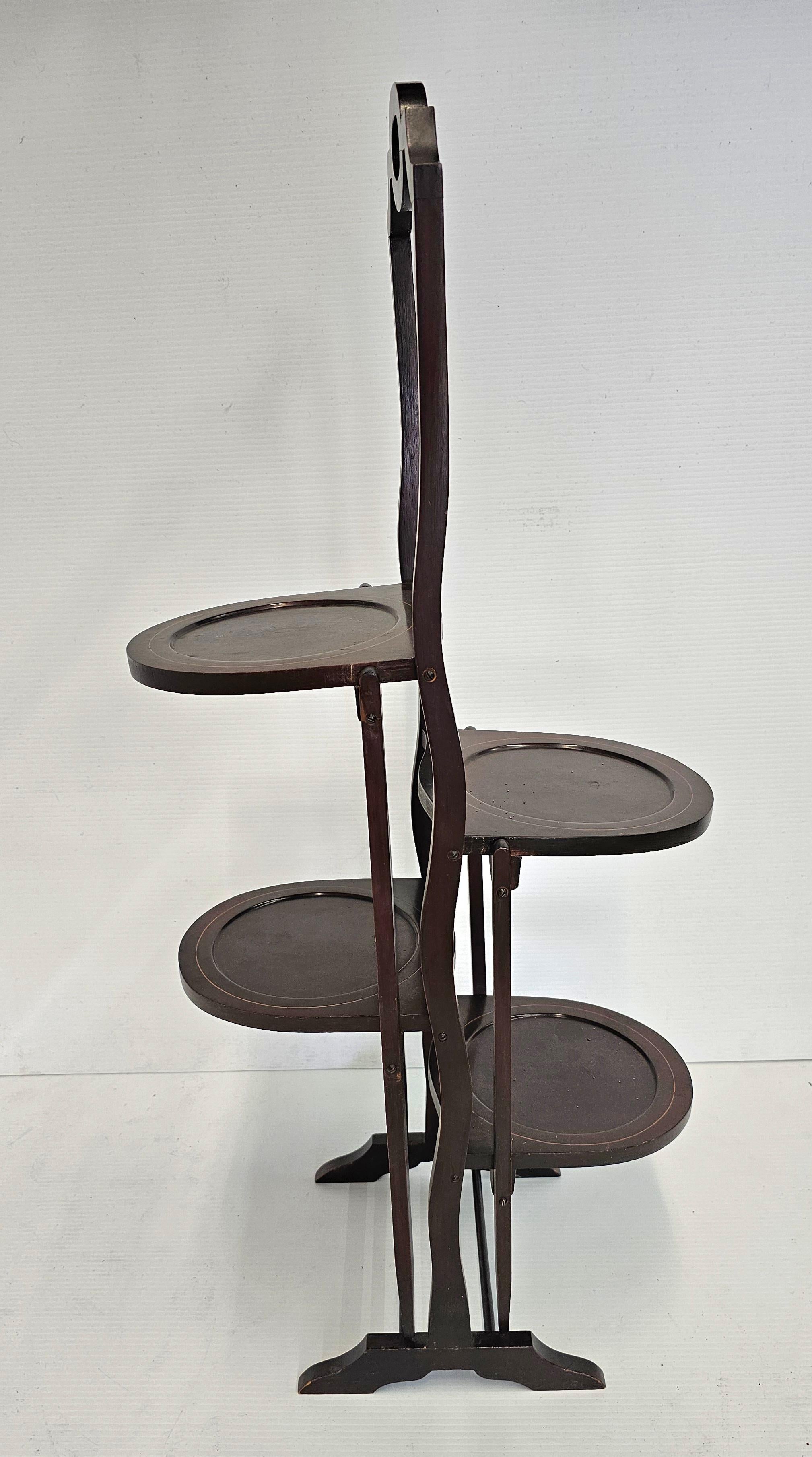 American Antique Edwardian Inlaid Mahogany Folding Muffin Cake Stand, circa 1880-1890 For Sale
