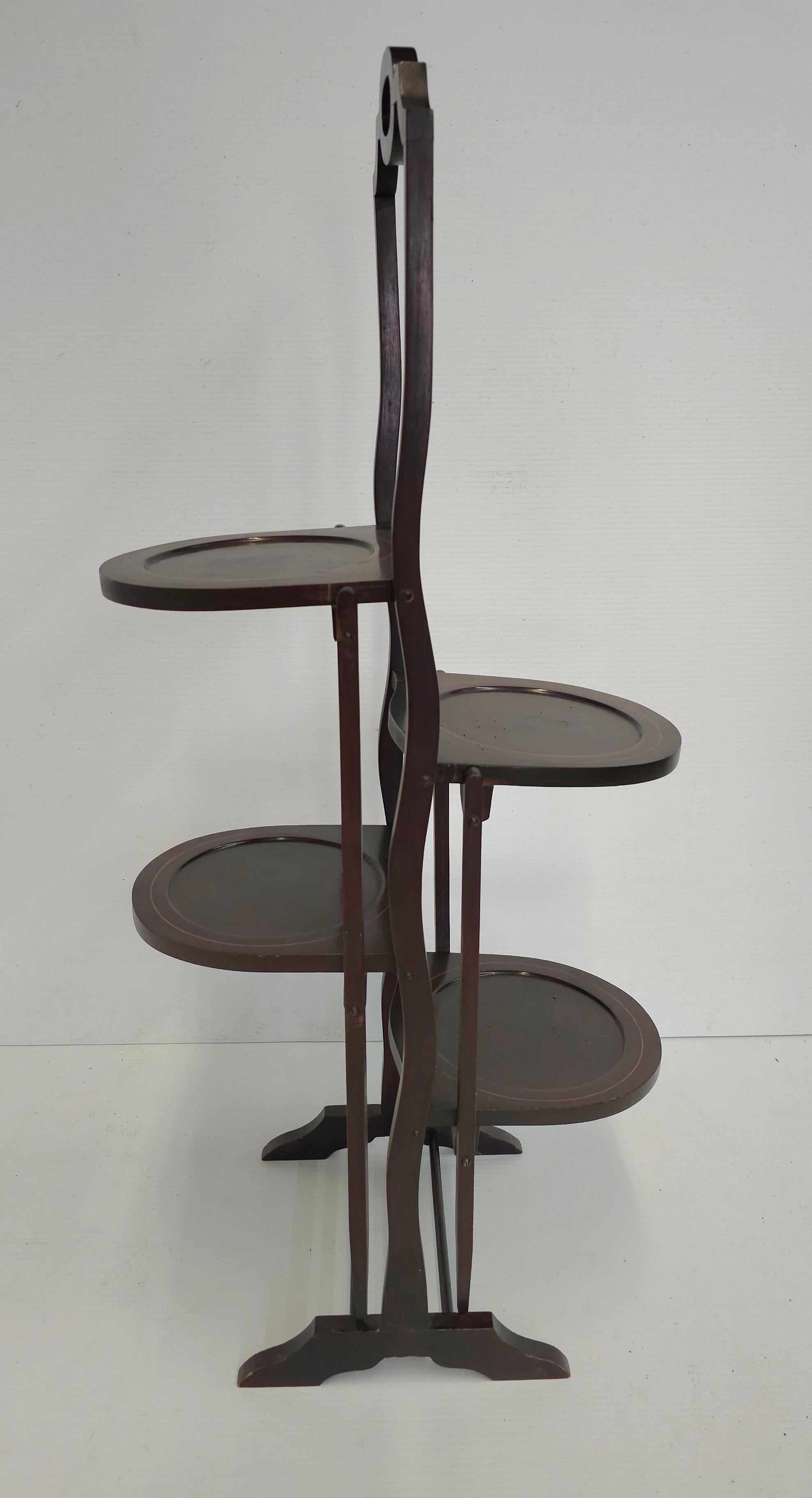 Hand-Crafted Antique Edwardian Inlaid Mahogany Folding Muffin Cake Stand, circa 1880-1890 For Sale