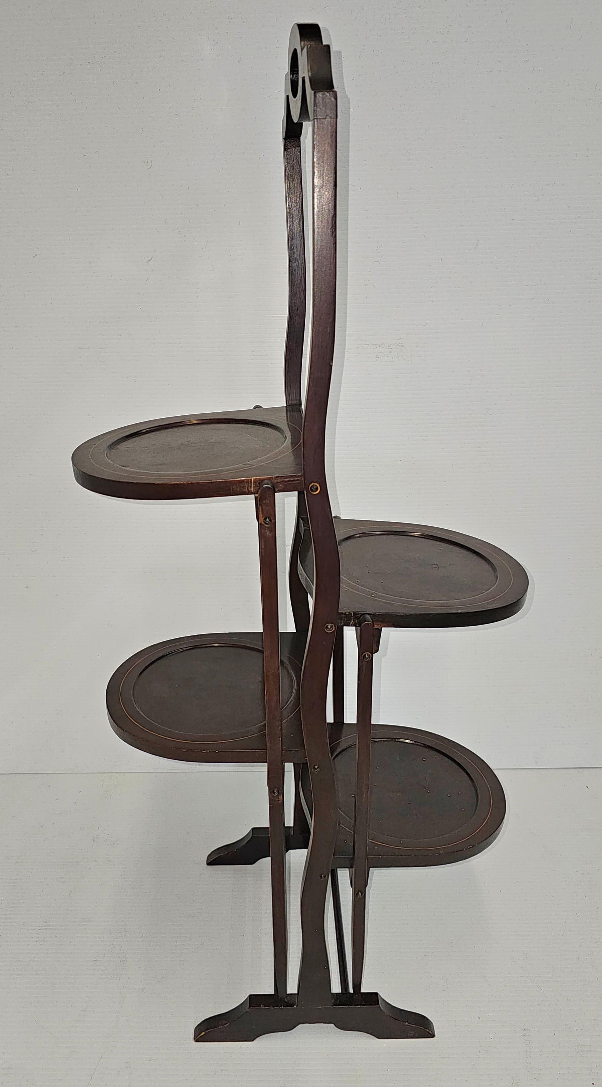 Antique Edwardian Inlaid Mahogany Folding Muffin Cake Stand, circa 1880-1890 In Good Condition For Sale In Germantown, MD