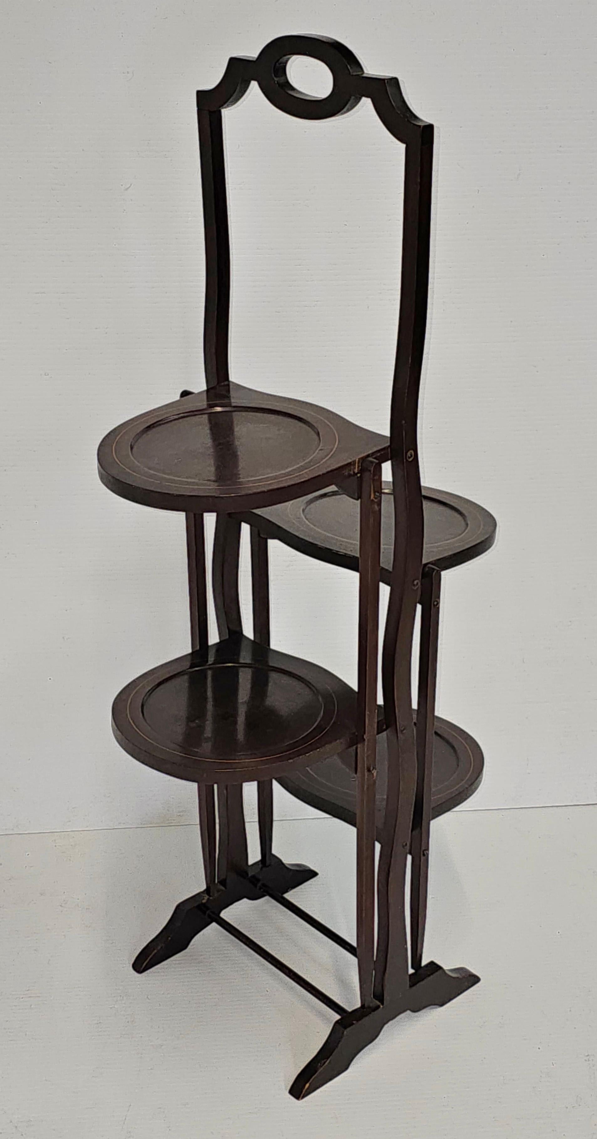 19th Century Antique Edwardian Inlaid Mahogany Folding Muffin Cake Stand, circa 1880-1890 For Sale