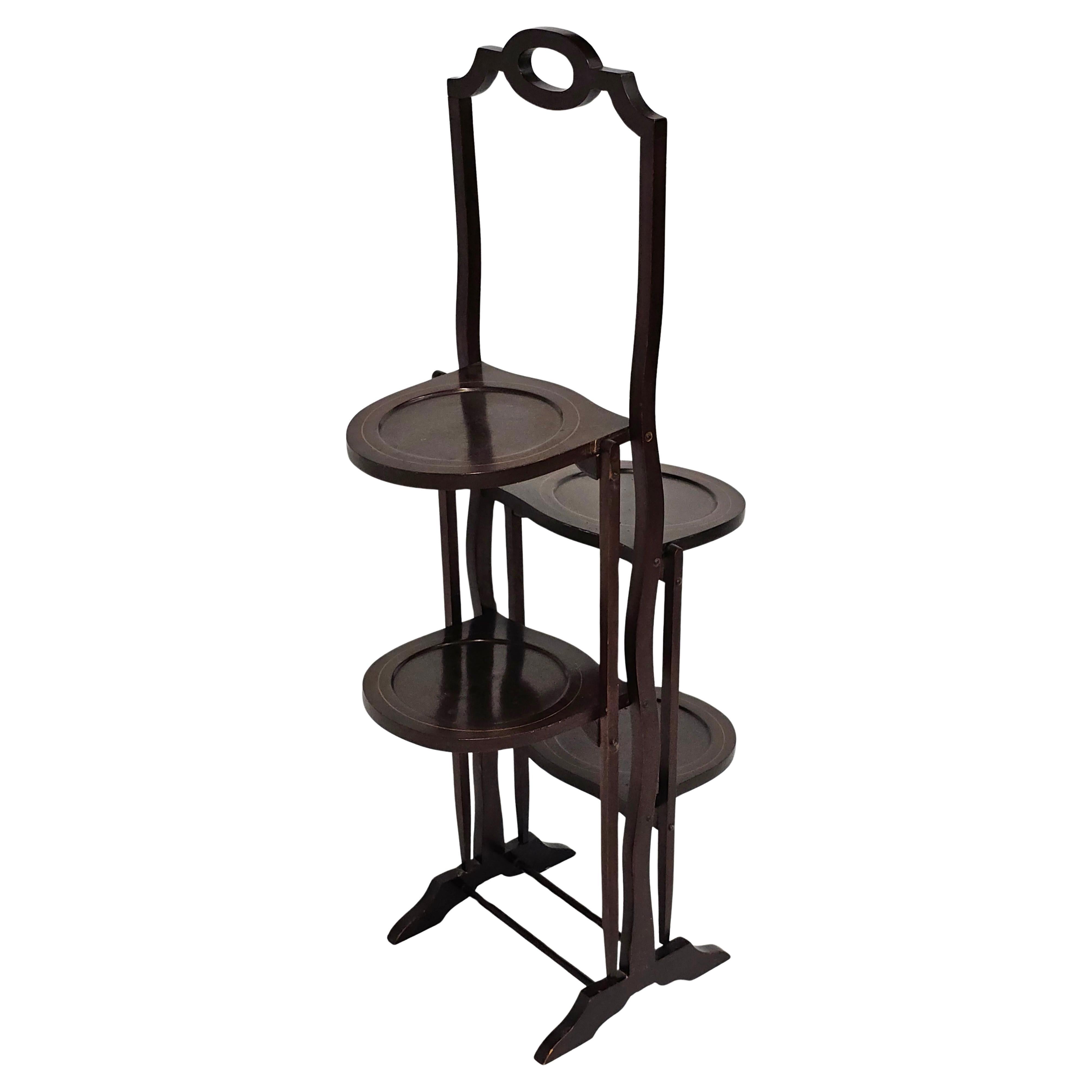 Antique Edwardian Inlaid Mahogany Folding Muffin Cake Stand, circa 1880-1890