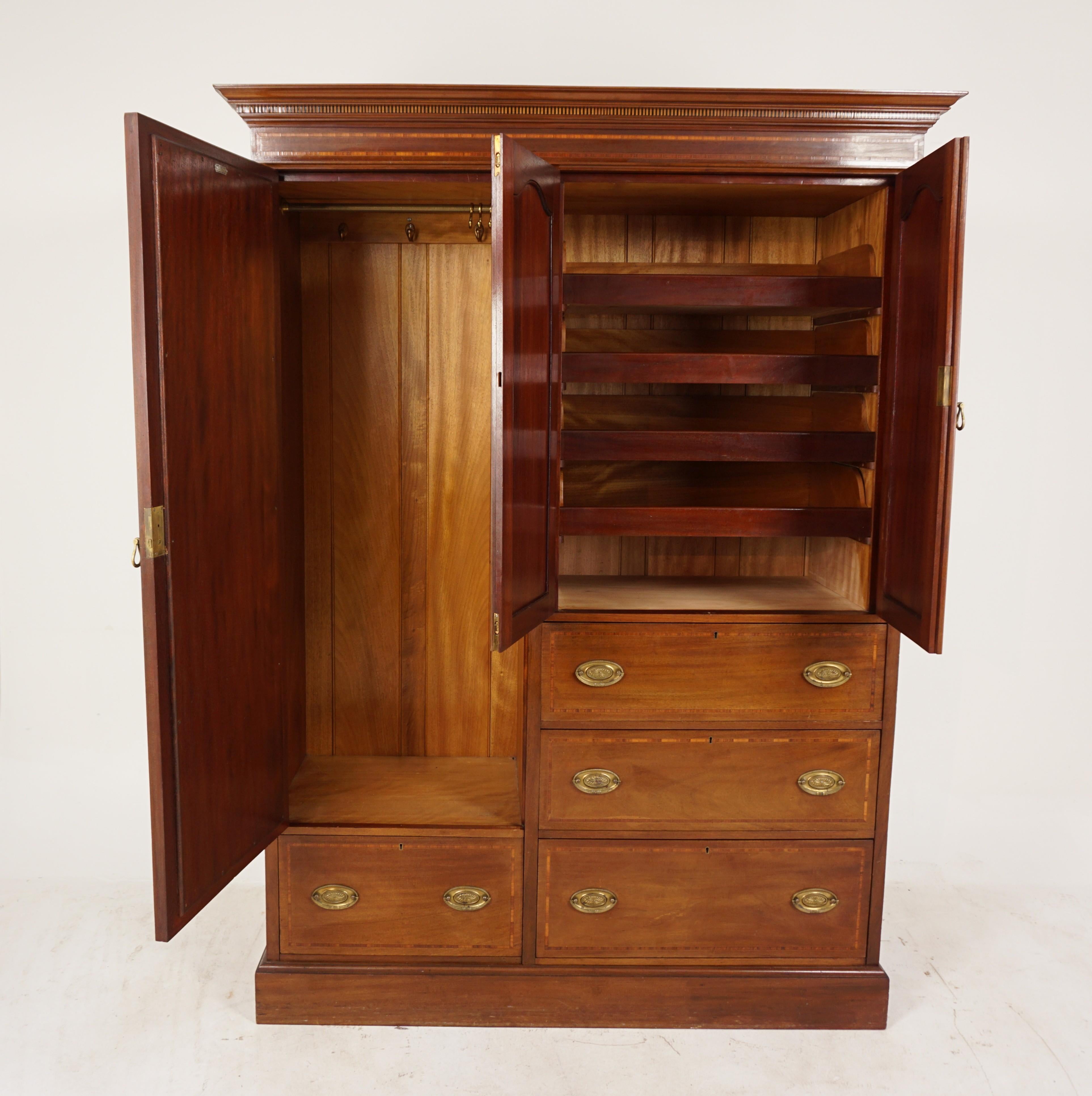 Antique Edwardian Inlaid Mahogany Ladies Armoire, Wardrobe Scotland 1900, B2693A In Good Condition In Vancouver, BC