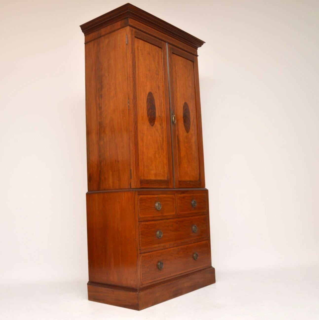 Antique Edwardian Inlaid Mahogany Linen Press 4