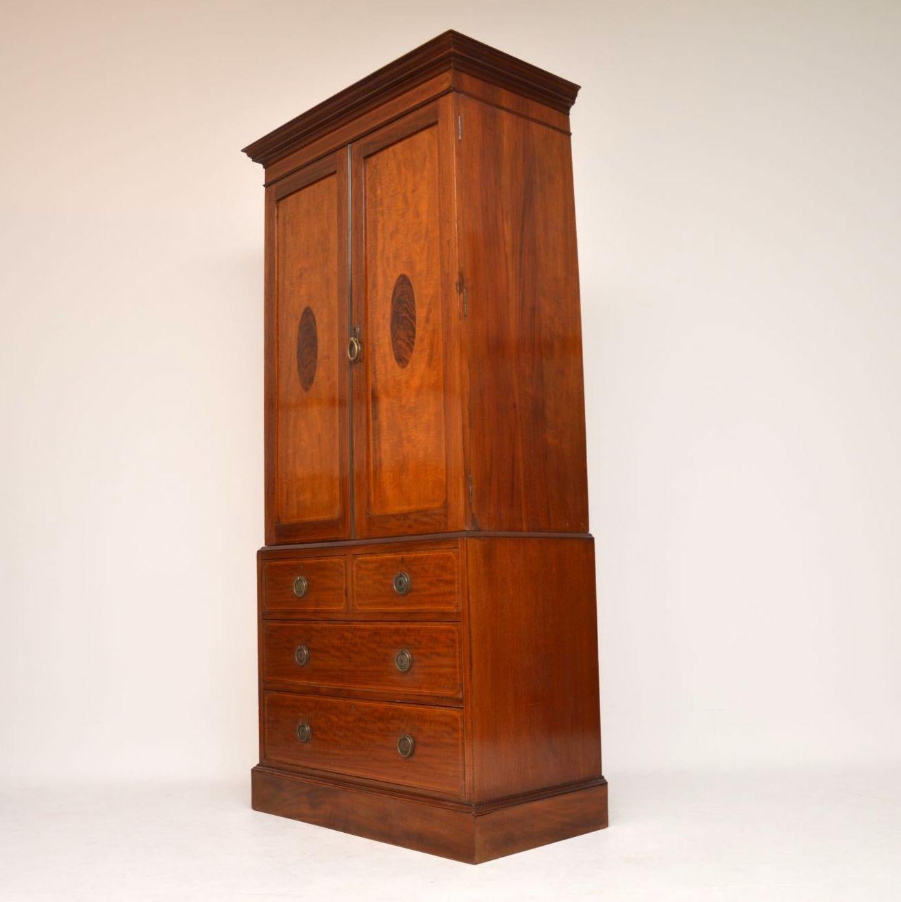 Antique Edwardian Inlaid Mahogany Linen Press 5